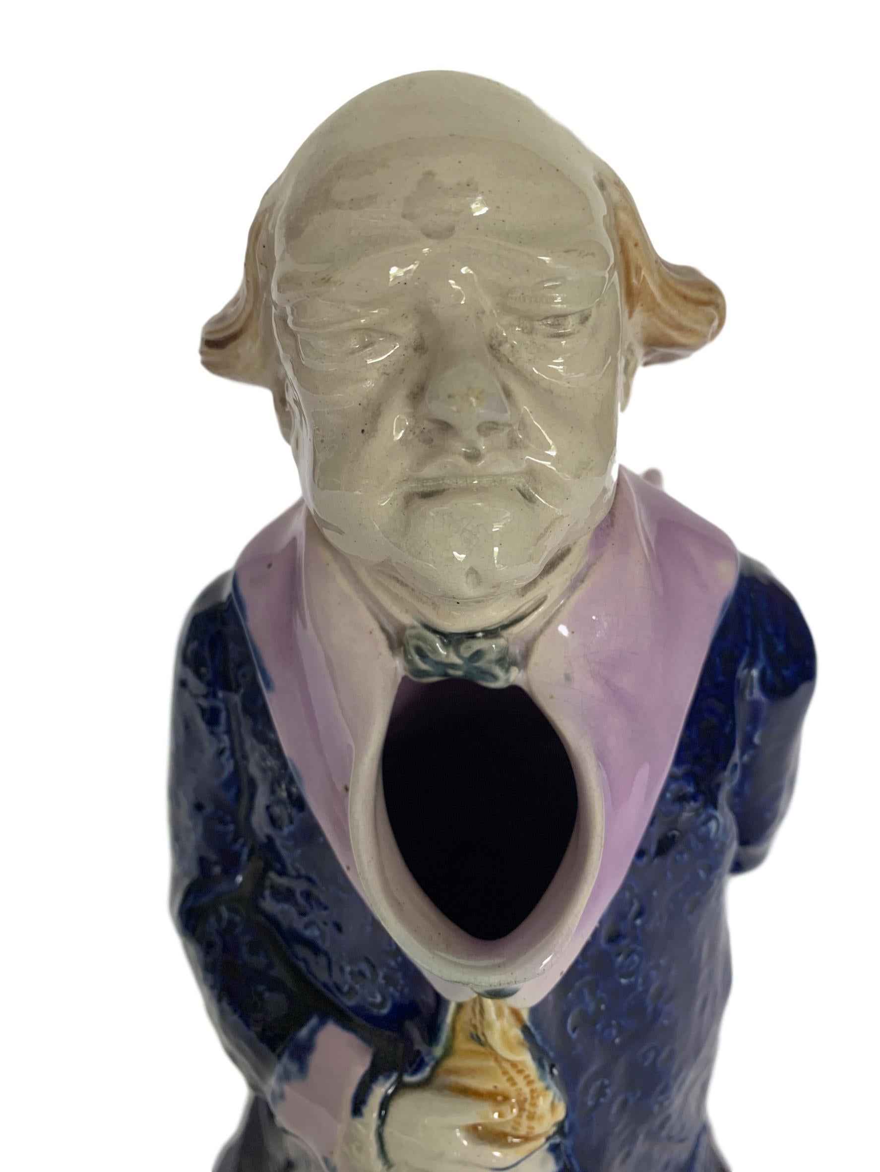 Late 19th Century Majolica Mr. Pickwick Large Pitcher, England, circa 1885 For Sale