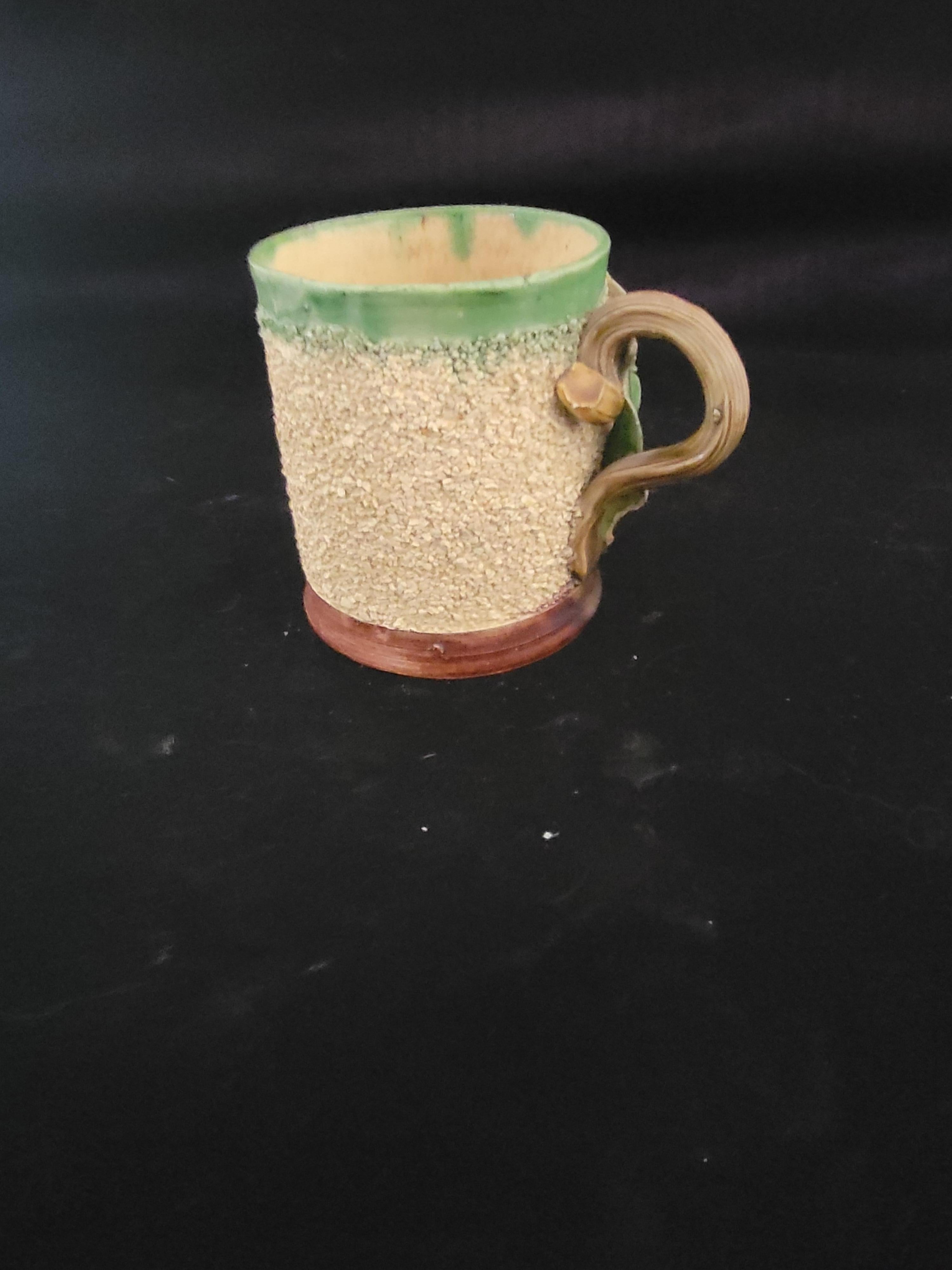 Portuguese Majolica Mug with Sand Finish and Cherries For Sale