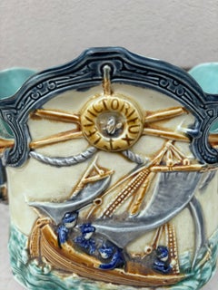 Cache pot nautique en majolique d'Onnaing, vers 1880