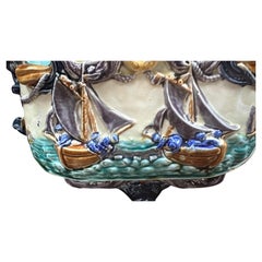 Majolika-Blumenvase im maritimen Stil, Onnaing, um 1880