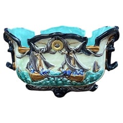 Majolika-Blumenvase im maritimen Stil, Onnaing, um 1880