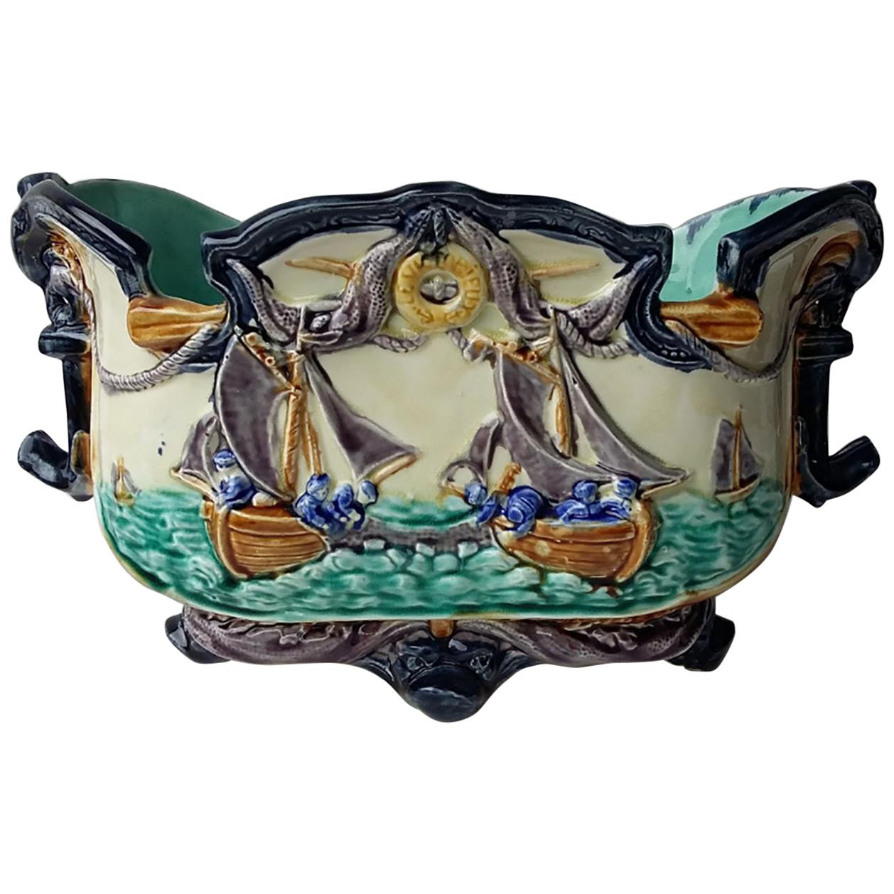 Ceramic Majolica Nautical Planter Onnaing, circa 1880