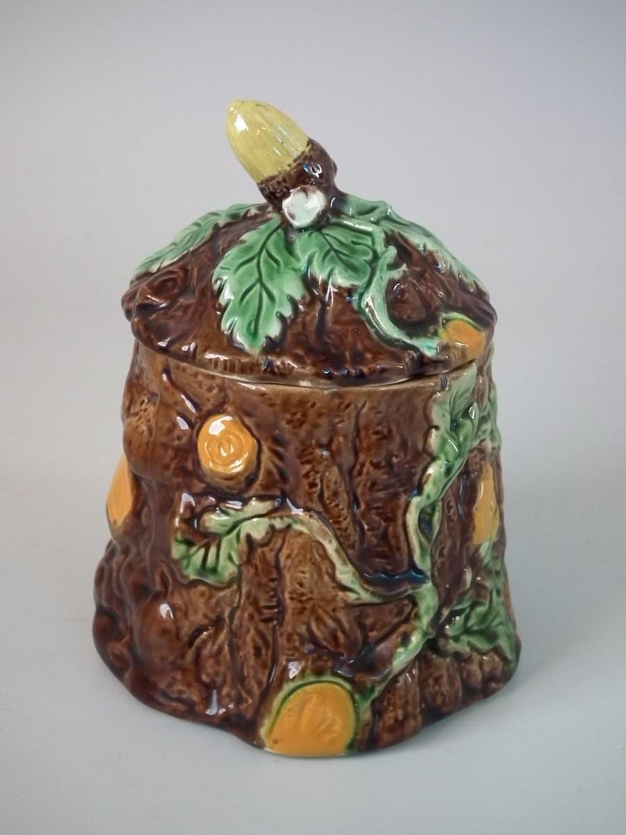 Late 19th Century Majolica Oak and Acorn Pot and Cover