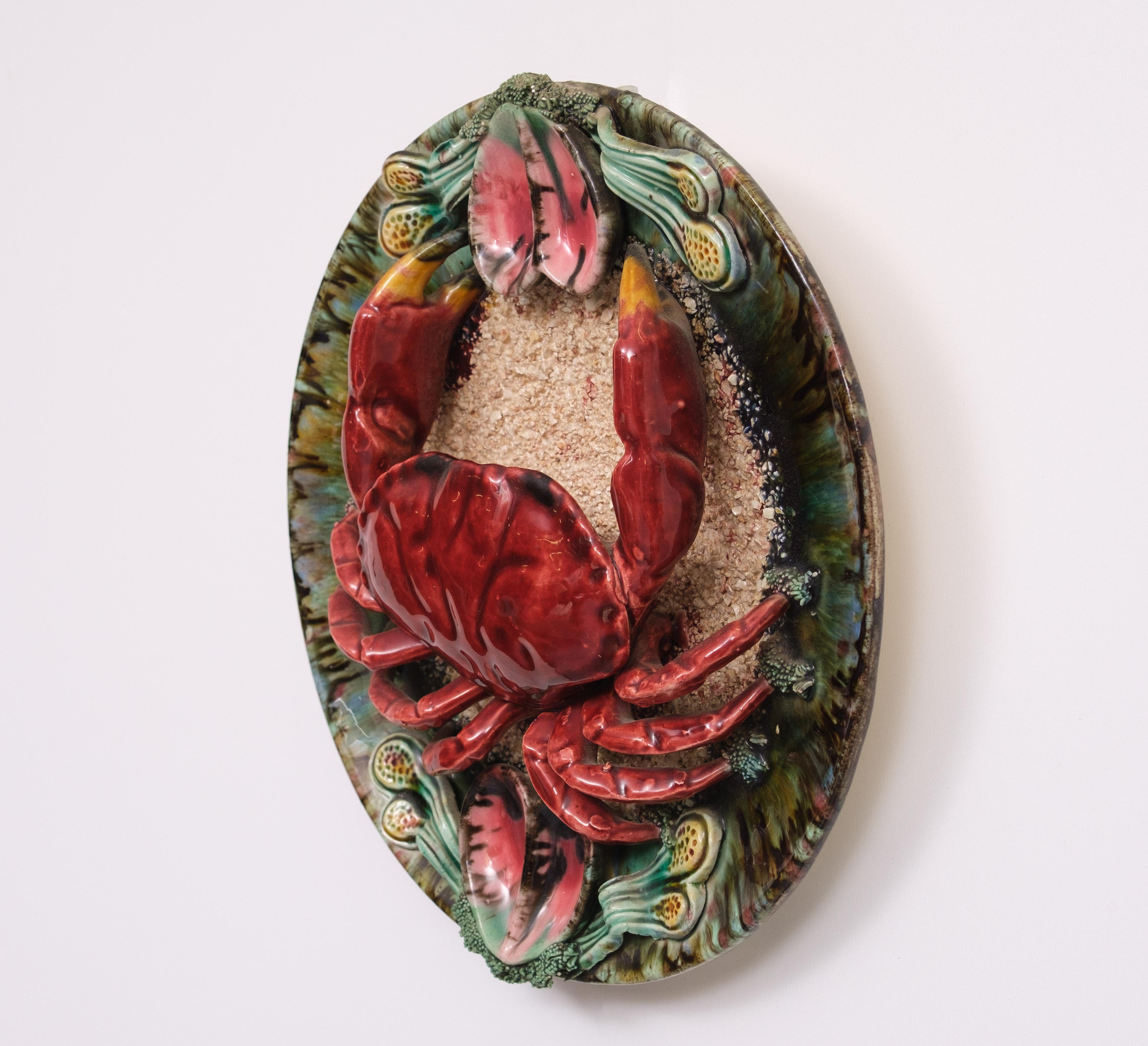 RIVESTIMENTO MAJOLICA; PORTOGHESE PALISSY WARE, CALDAS DA RAINHA, PIATTO, CRAB/Vintage Crab Palissy Majolica Ocean Decor Wall Plate. Piatto della tradizione Caldas Da Rainha  Fatto a mano e dipinto a mano 
Ottime condizioni, nessuna crepa o rottura.