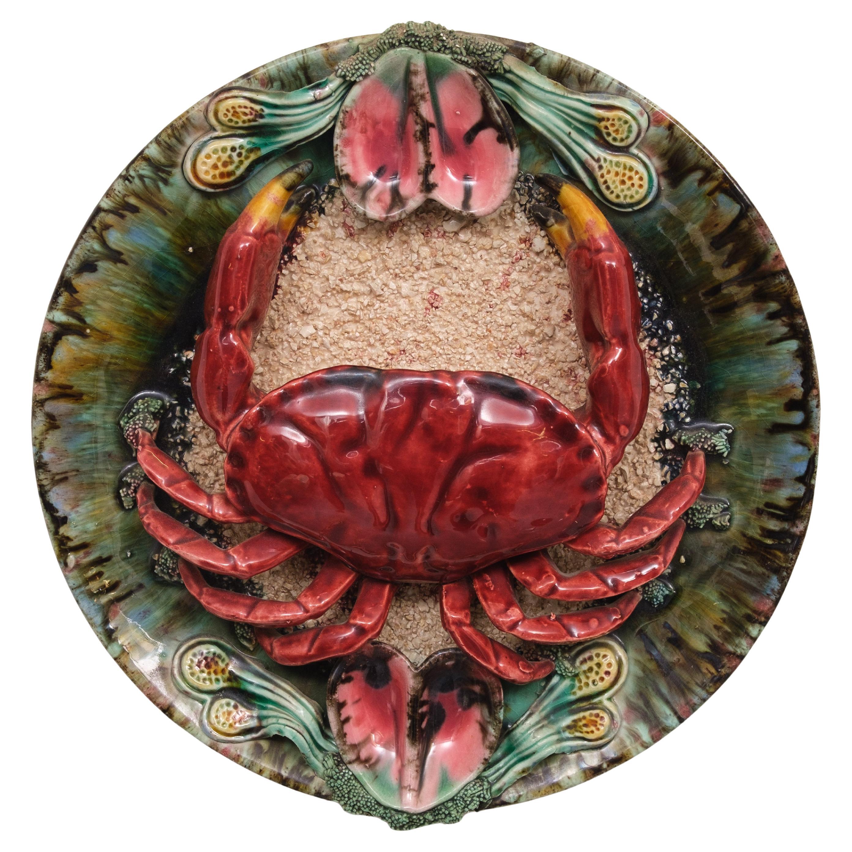 Piatto da parete in maiolica Ocean Sea Crab. Piatto tradizionale di Caldas Da Rainha degli anni '40