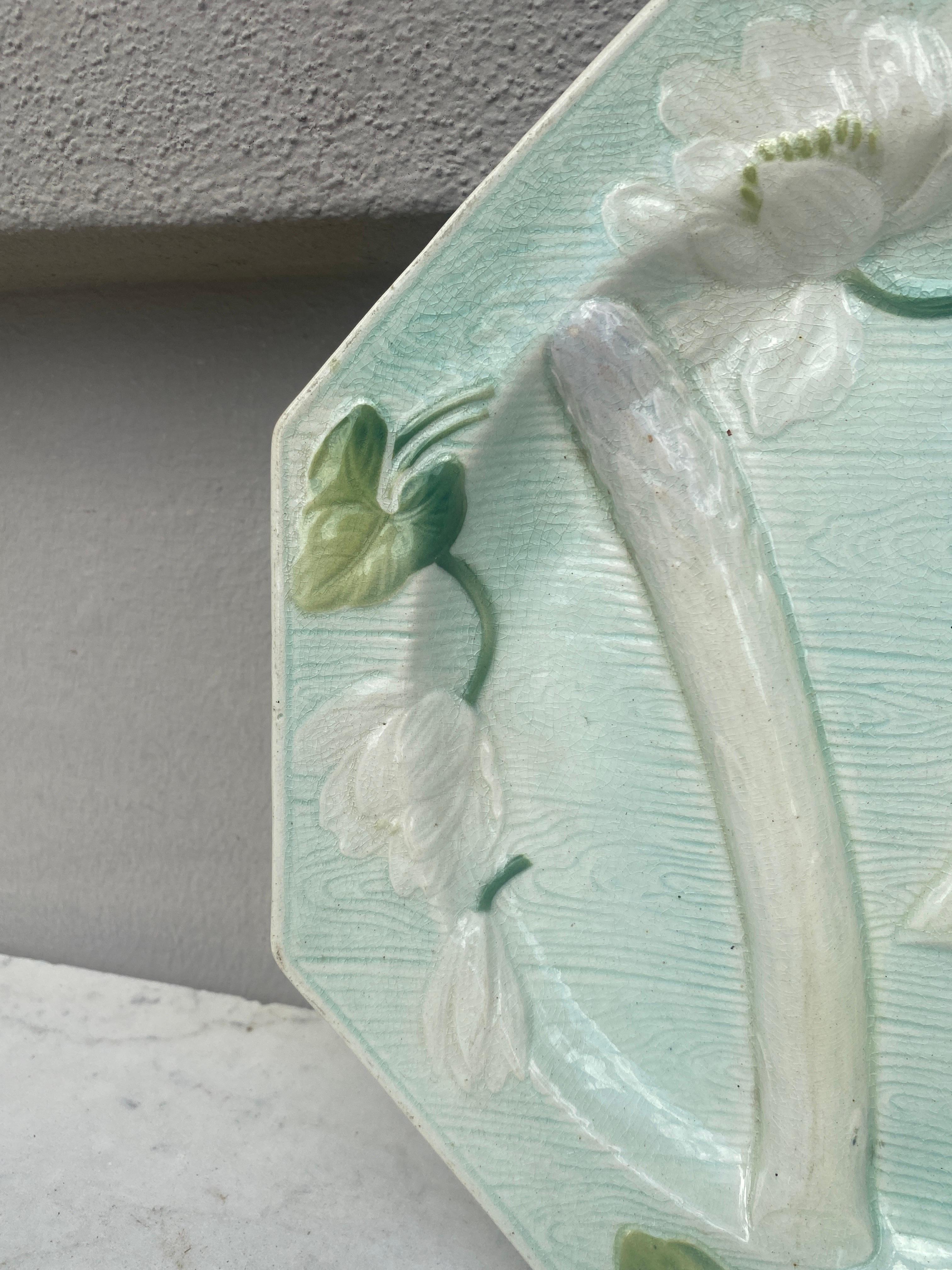 French Majolica Octogonal Water Lily Asparagus Plate Saint Clement