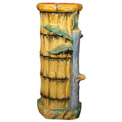 Antique Majolica or Bamboo Umbrella or Stick Stand from France by Onnaing