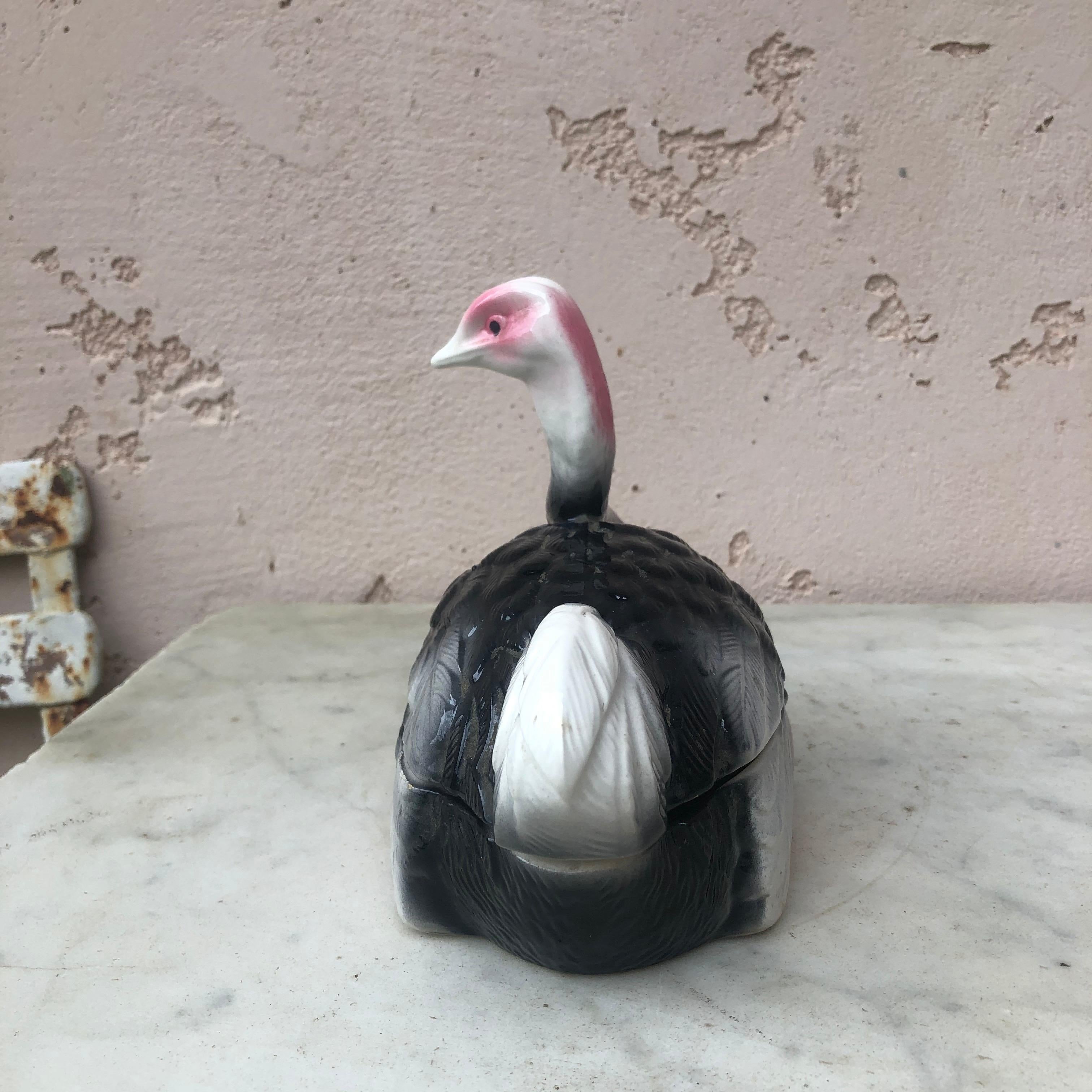 French Majolica Ostrich Tureen Caugant For Sale
