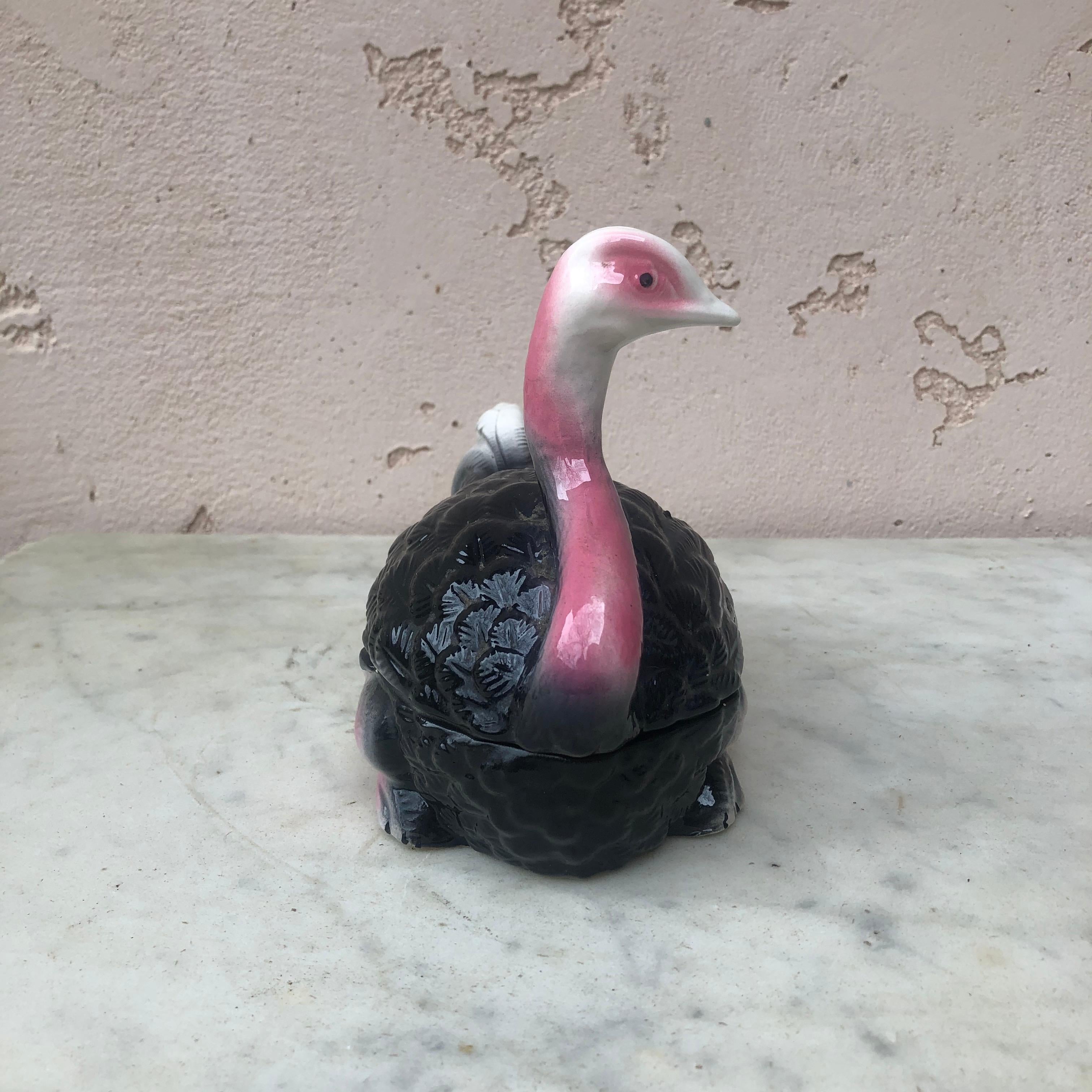 Majolica Ostrich Tureen Caugant In Good Condition For Sale In Austin, TX