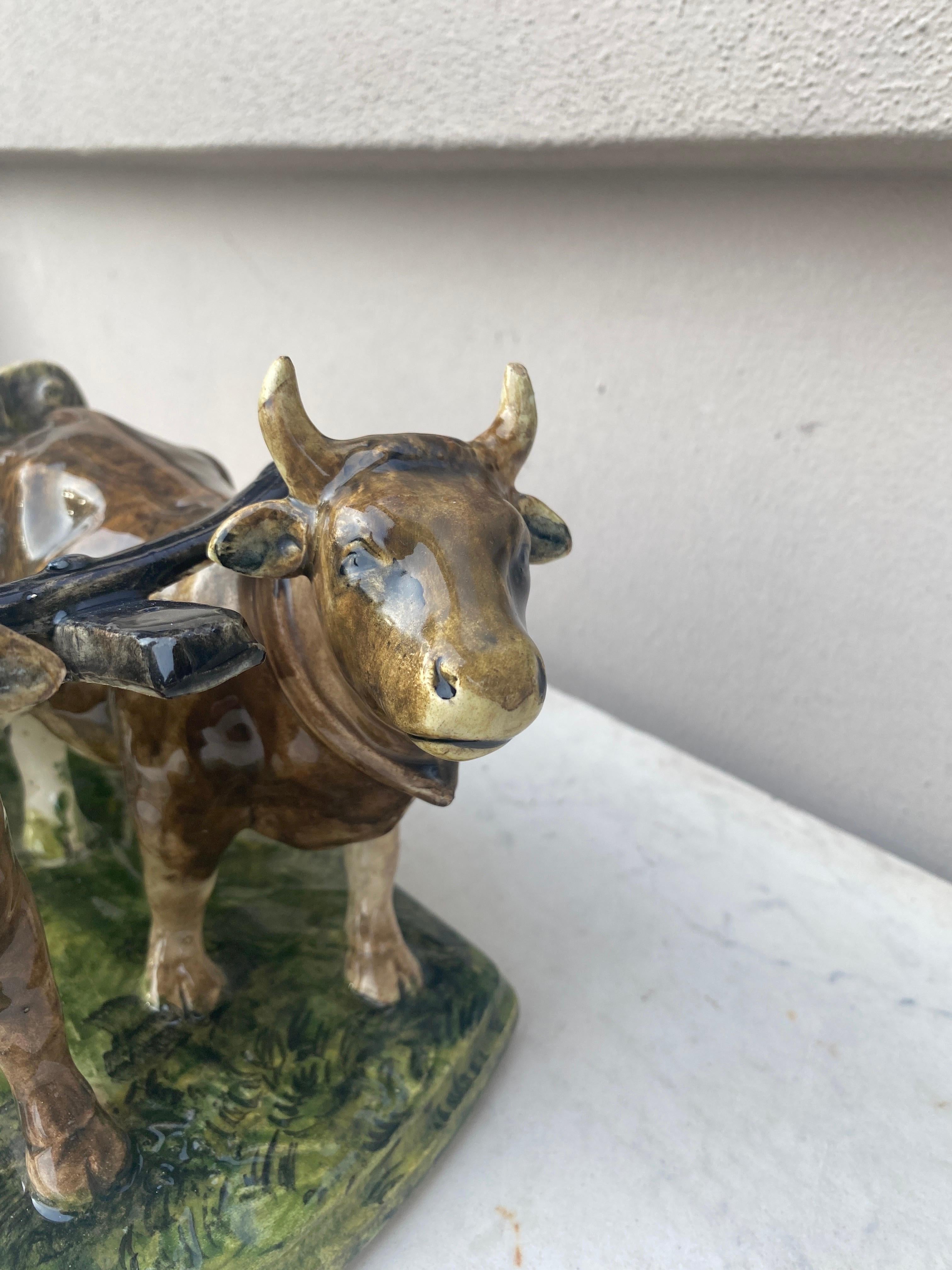 Majolica Oxen Cart Clement Massier, circa 1900 In Good Condition For Sale In Austin, TX