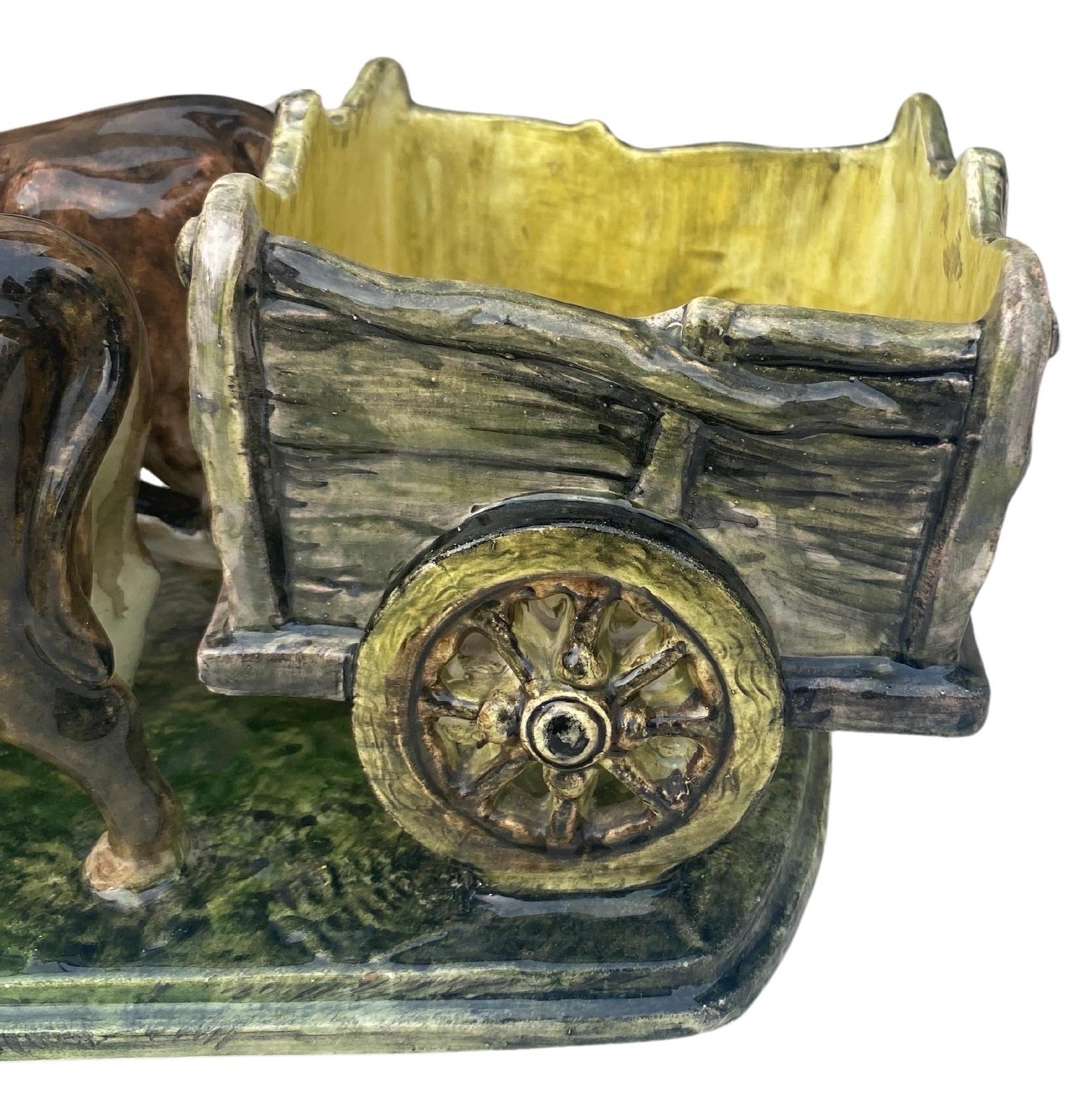 Majolica Oxen Cart Clement Massier, circa 1900 For Sale 3