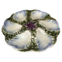 Majolica Oyster Blue Starfish Plate Digoin, circa 1900