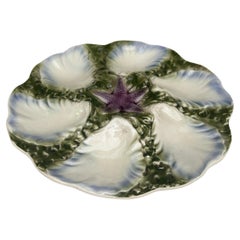 Majolica Oyster Blue Starfish Plate Digoin, circa 1900