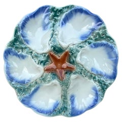 Majolica Oyster Blue Starfish Plate Digoin, circa 1900