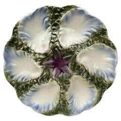 Majolica Oyster Blue Starfish Plate Digoin, circa 1900