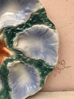 Majolica Oyster Blue Starfish Plate Digoin, circa 1910