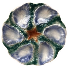 Majolica Oyster Blue Starfish Plate Digoin, circa 1910