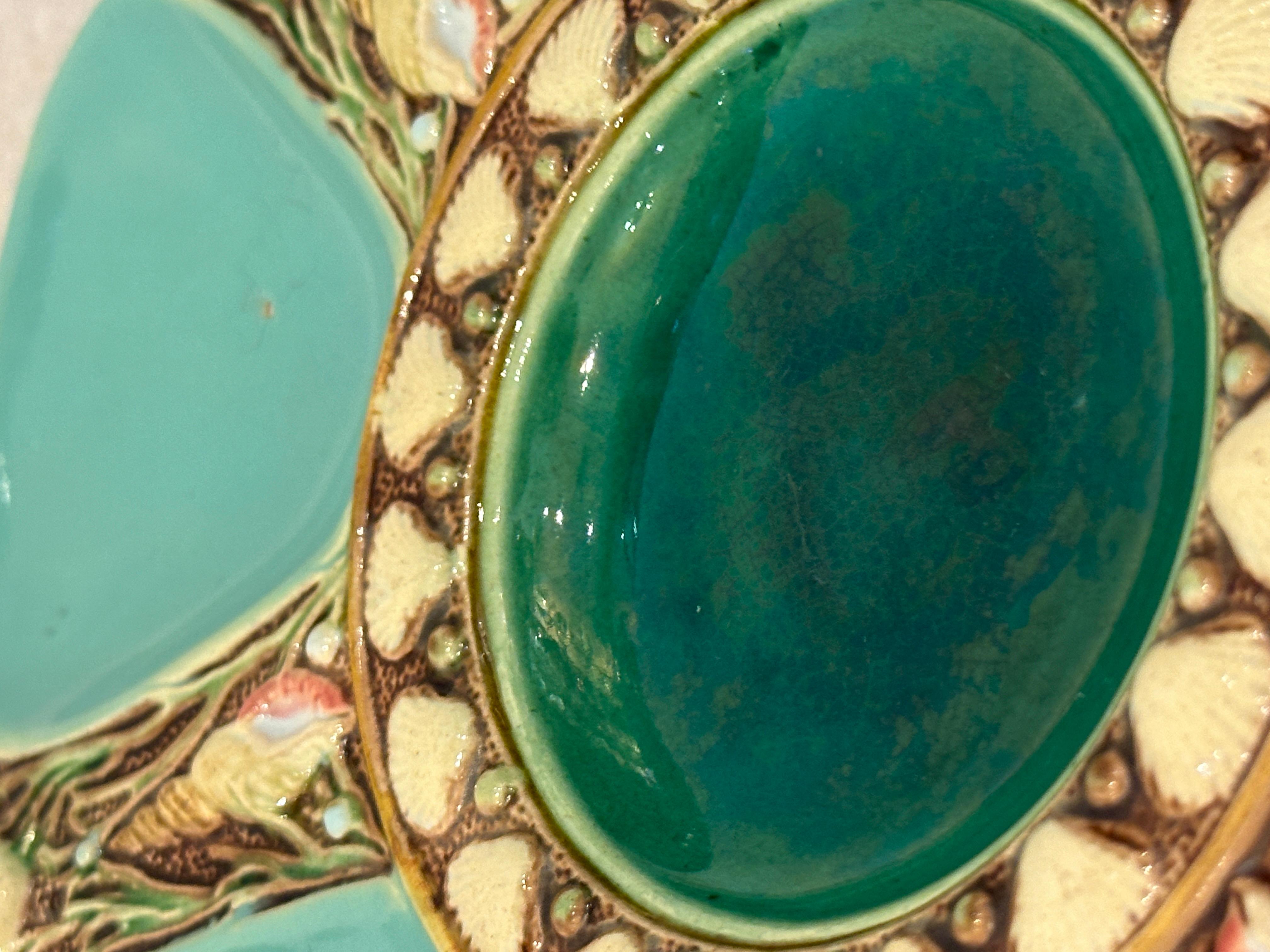 Late 19th Century Majolica Oyster Plate by Minton 1876 Turquoise For Sale