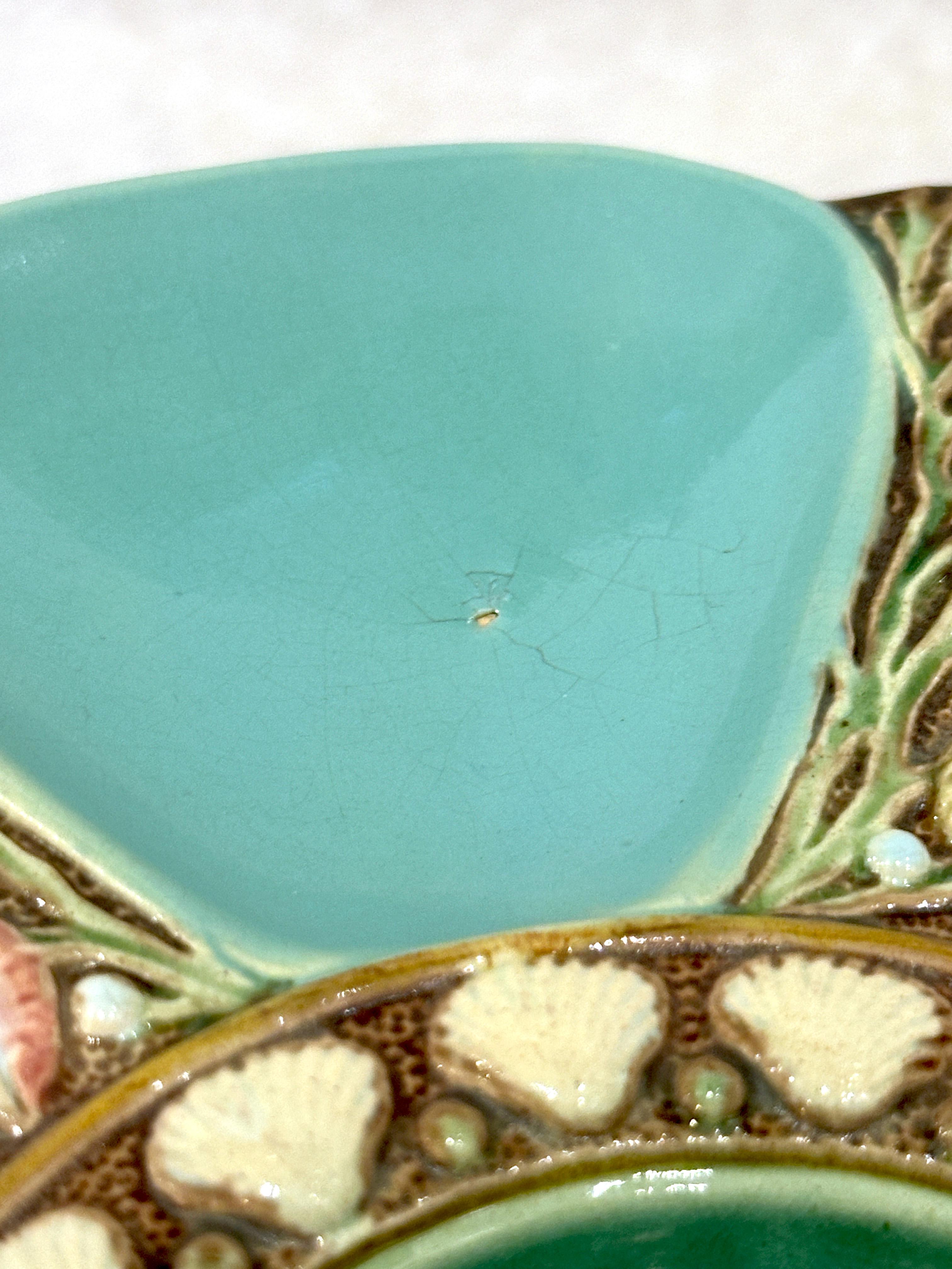 Majolica Oyster Plate by Minton 1876 Turquoise For Sale 1
