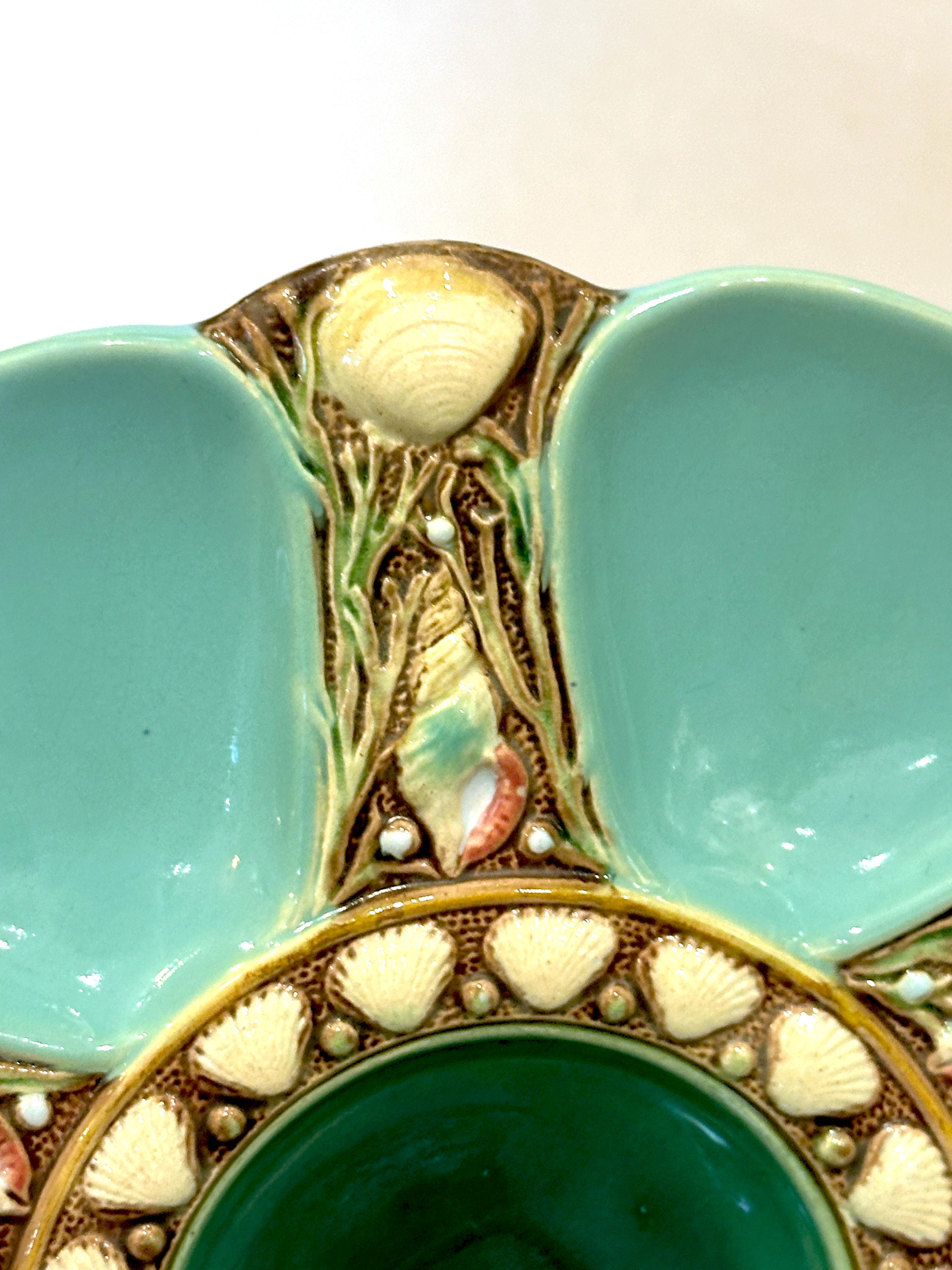 Majolica Oyster Plate by Minton 1876 Turquoise For Sale 2