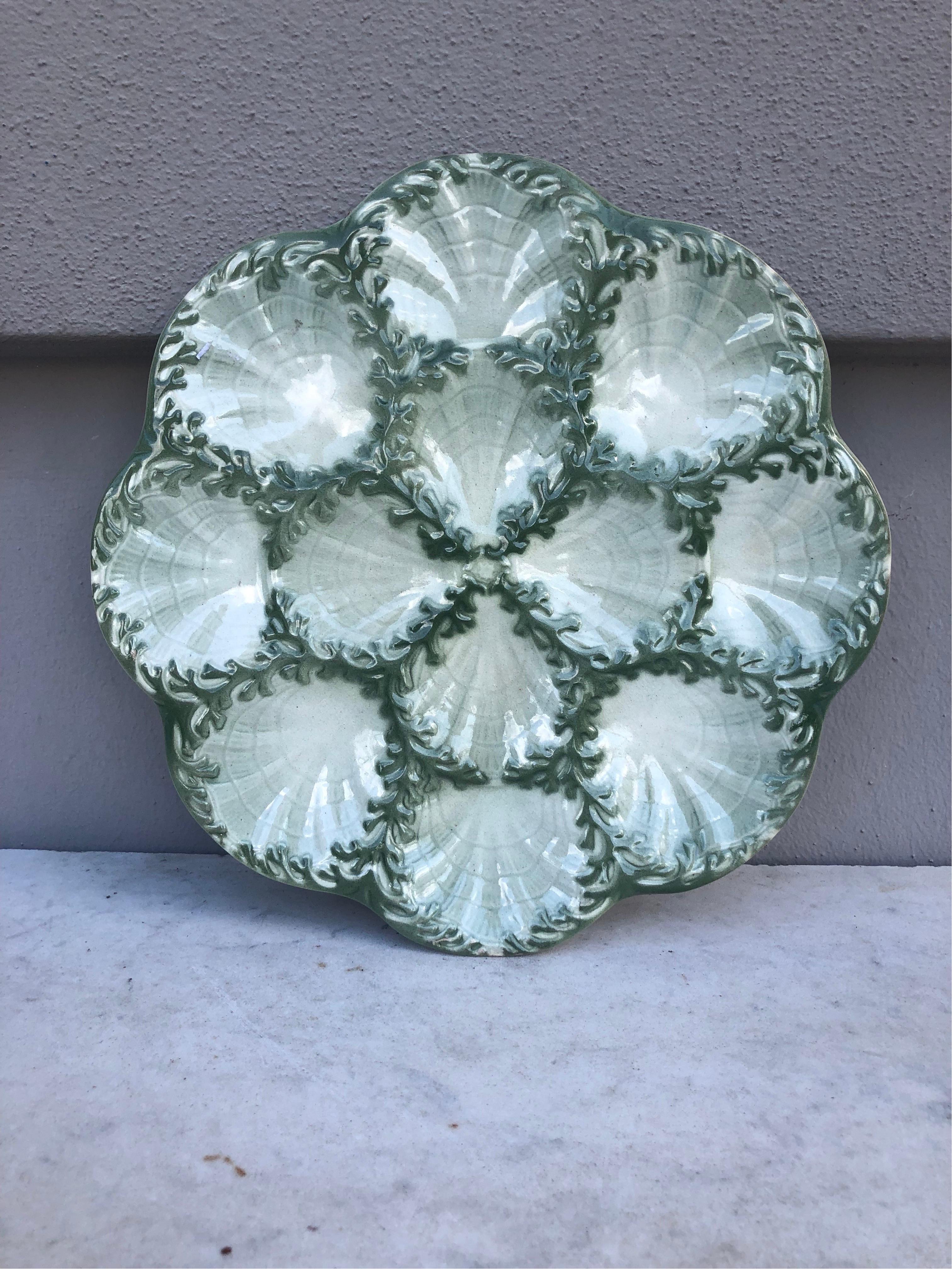 French Majolica Oyster Plate Keller & Guerin Saint Clement, circa 1890
