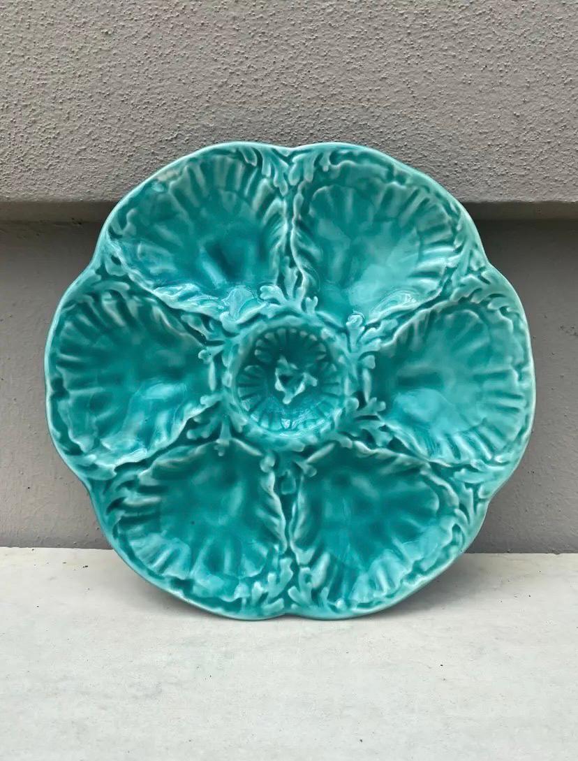 French Majolica Oyster Plate Longchamp, circa 1930