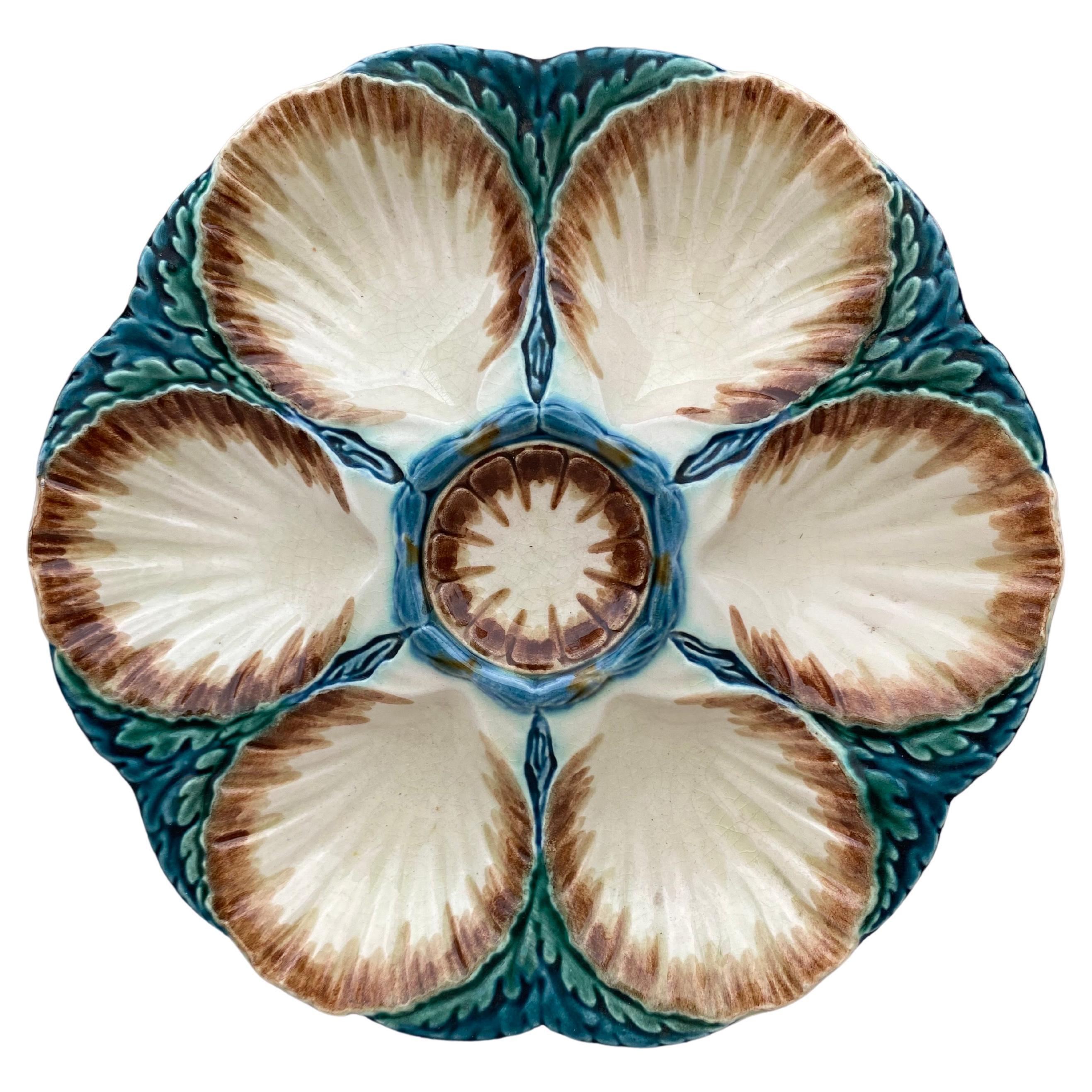 Yellow Majolica Oyster Plate Sarreguemines, Circa 1930 For Sale at 1stDibs