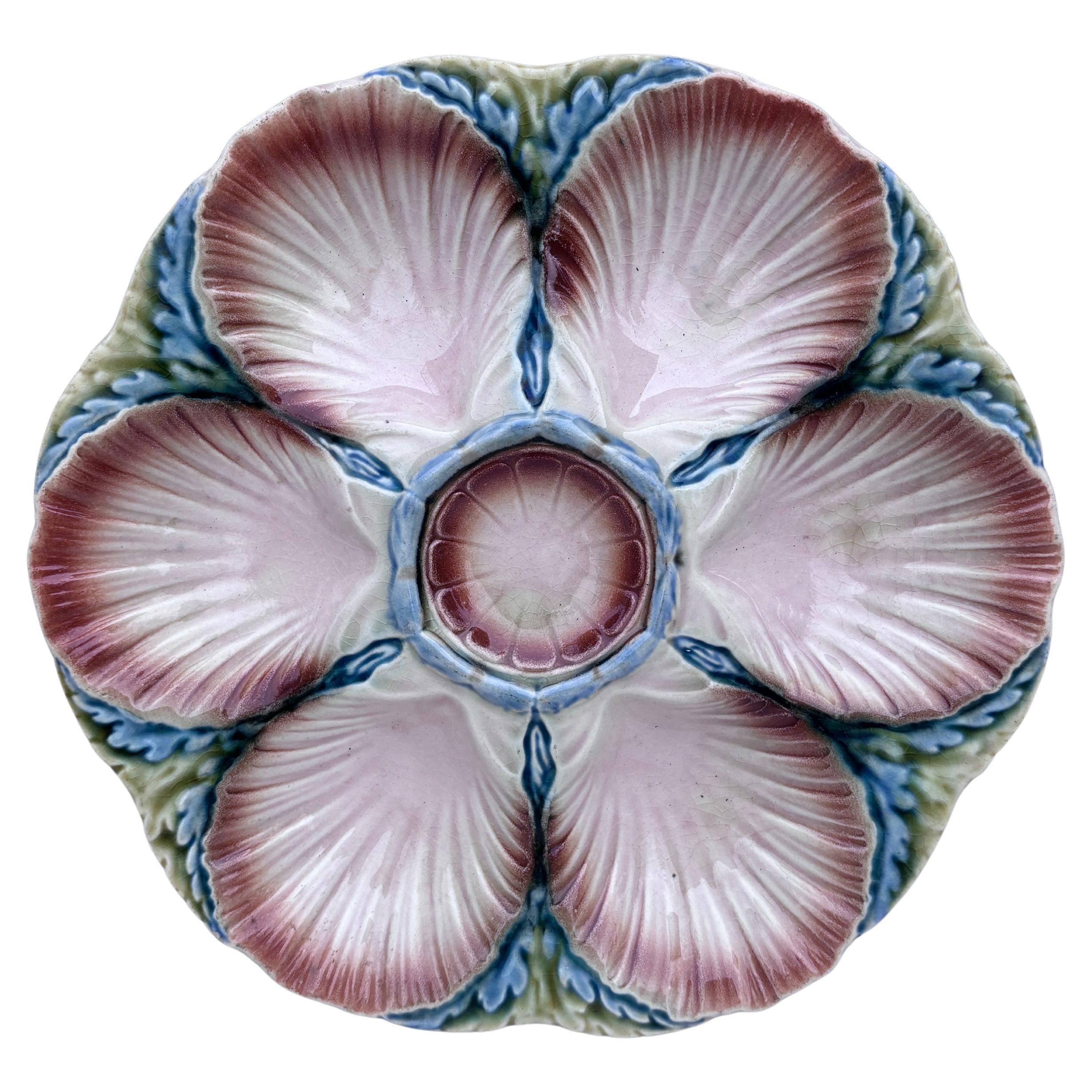 Majolica Oyster Plate Sarreguemines, circa 1920 For Sale