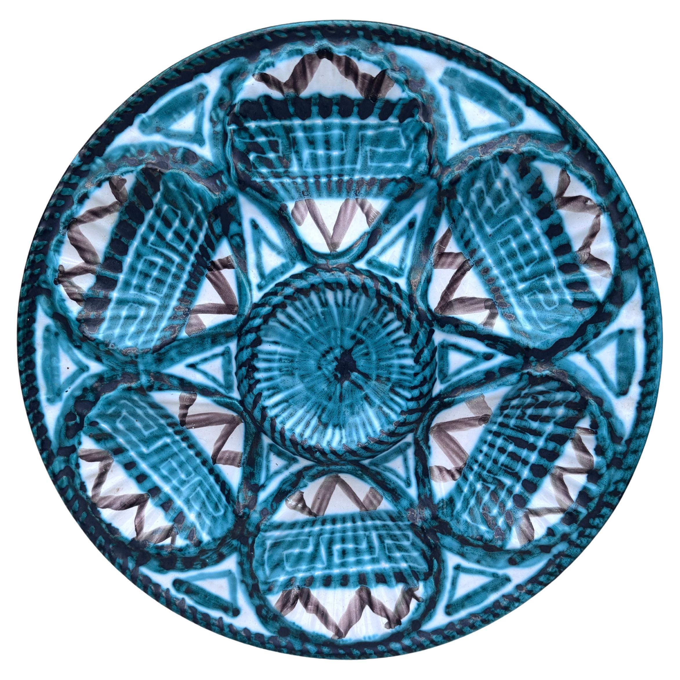 Majolica Oyster Plate Sarreguemines, circa 1930 en Bueno estado para la venta en Austin, TX