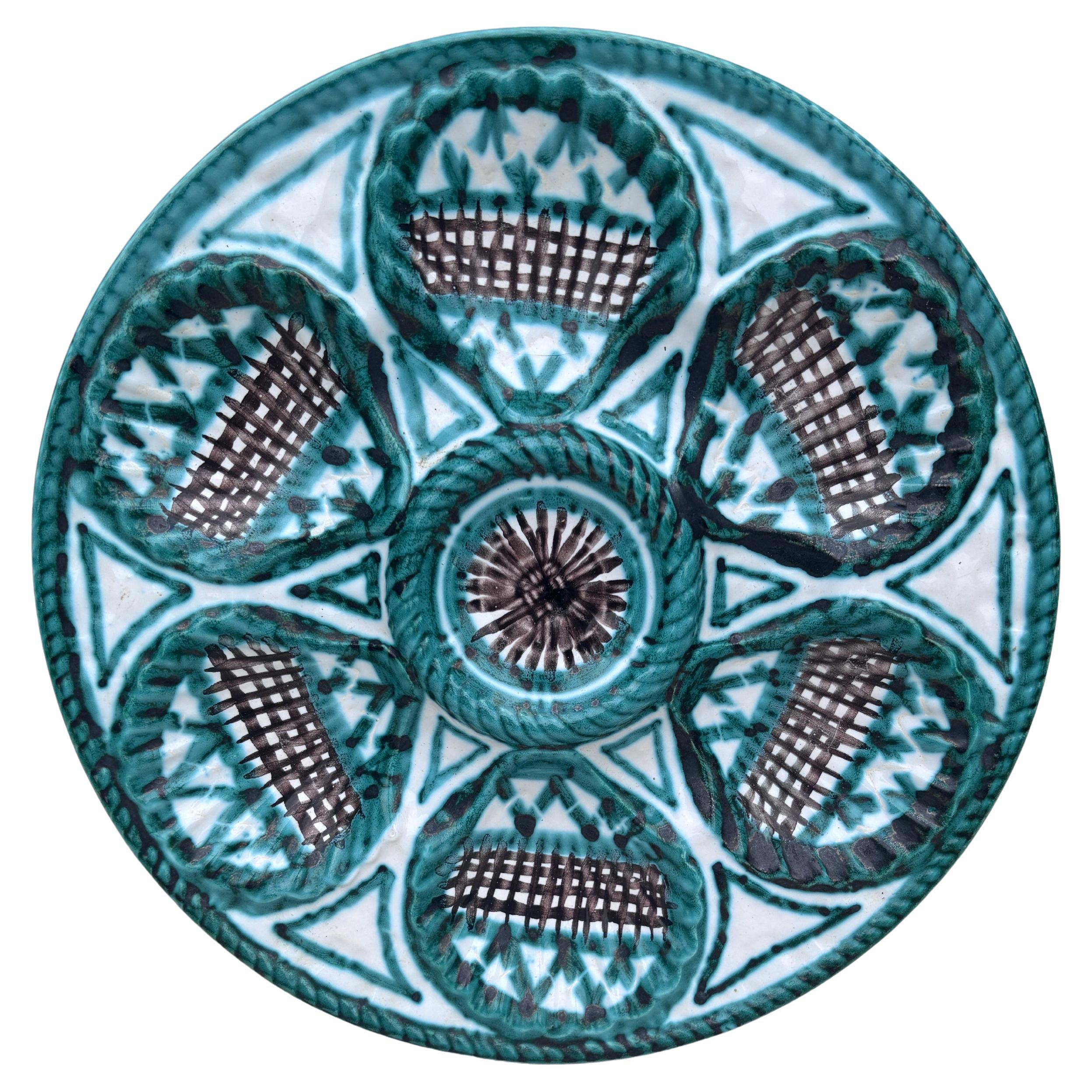 Majolica Oyster Plate Sarreguemines, circa 1930 mediados del siglo XX en venta