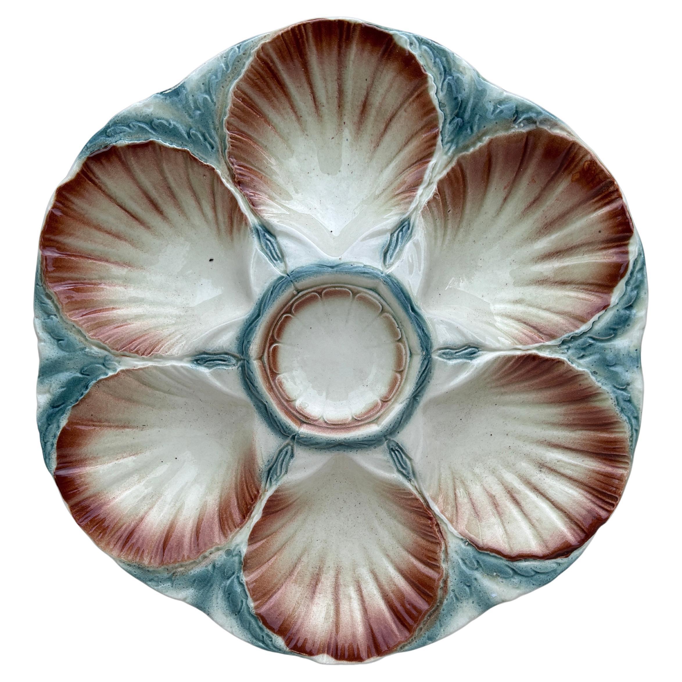 Majolica Oyster Plate Sarreguemines Digoin, circa 1920