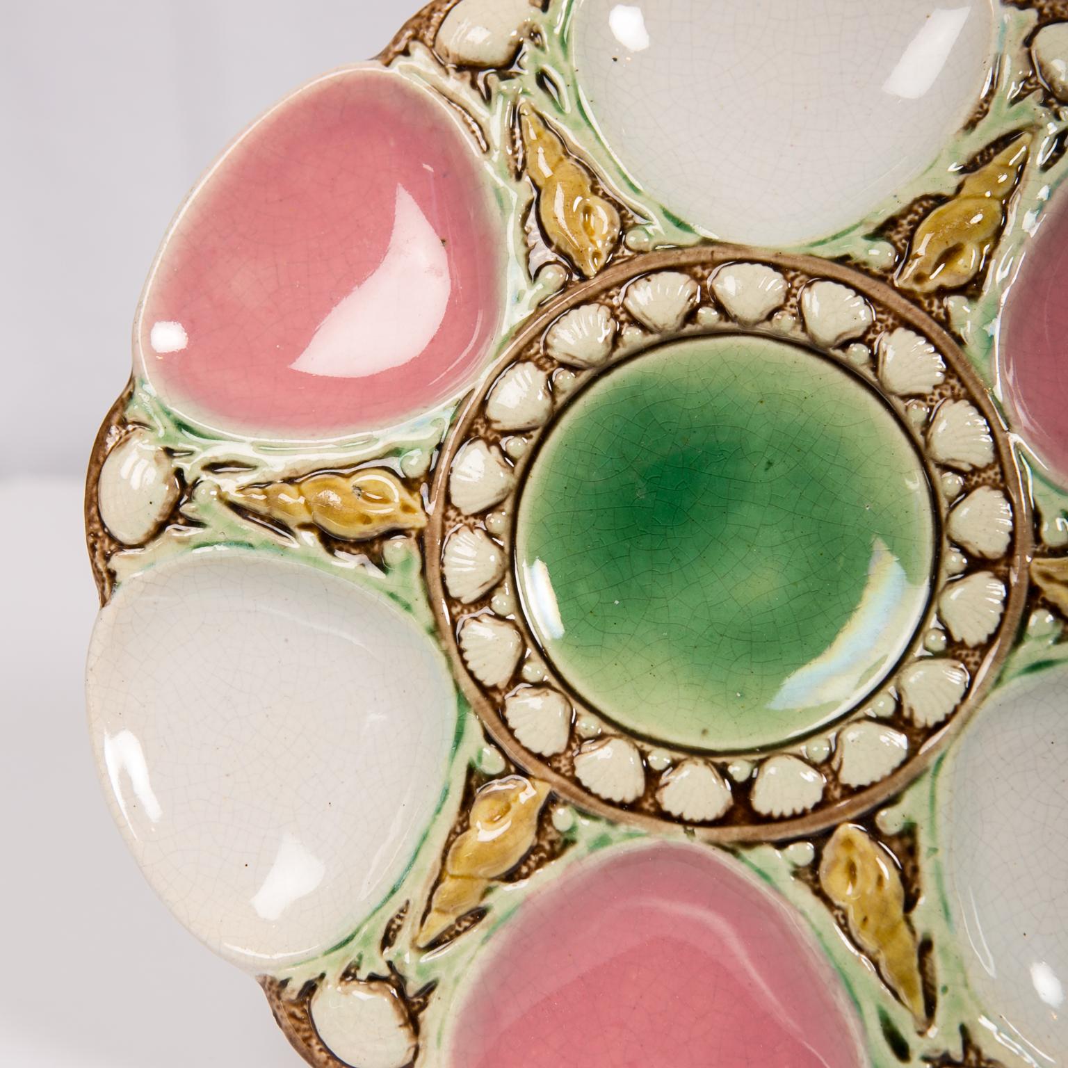Victorian Majolica Oyster Plate with Sea Shells