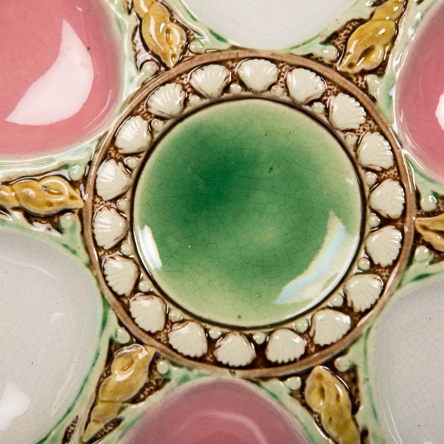 English Majolica Oyster Plate with Sea Shells