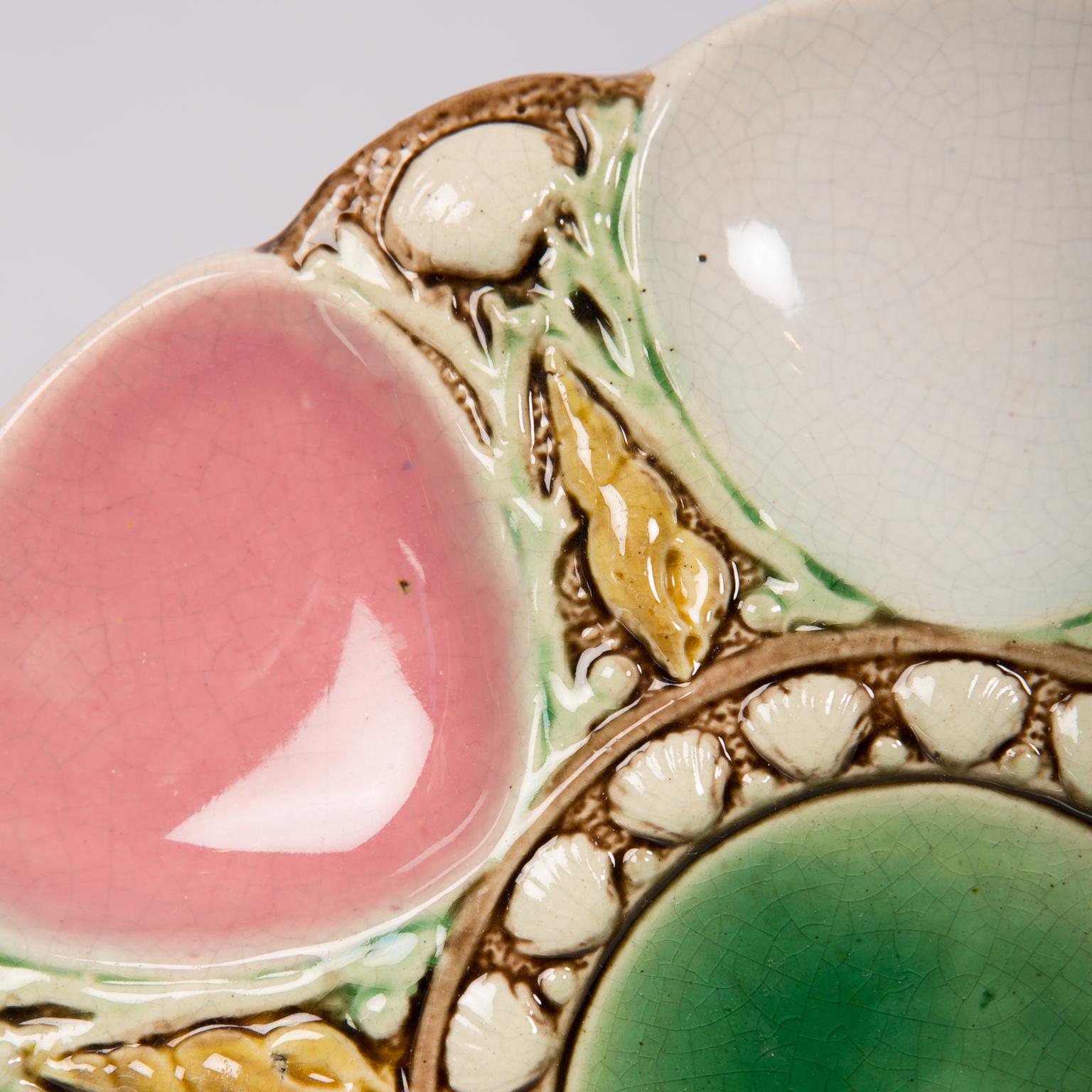 Glazed Majolica Oyster Plate with Sea Shells