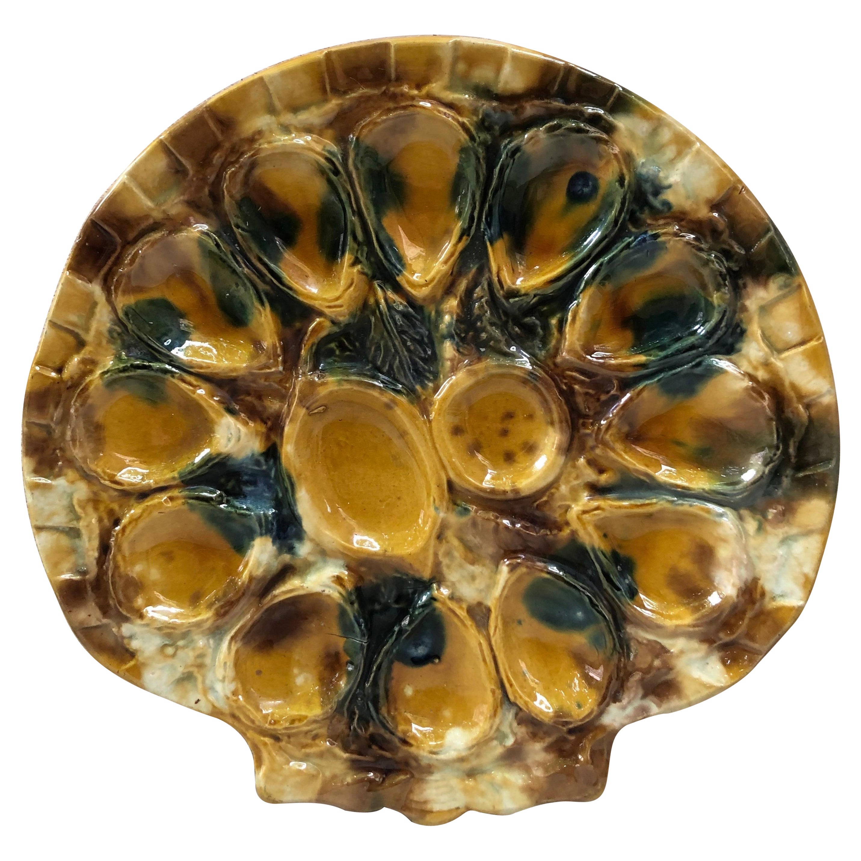 Majolica Oyster Platter Aetgina Vallauris circa 1950 For Sale