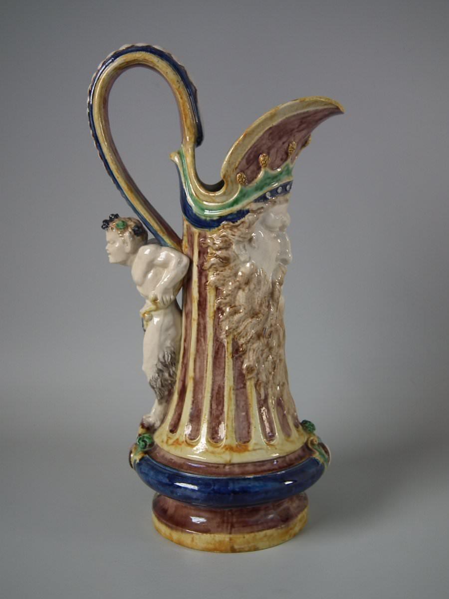 French Majolica Palissy Bearded Man Ewer For Sale