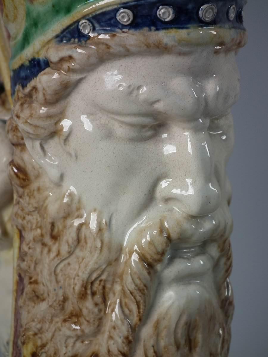 Majolica Palissy Bearded Man Ewer In Good Condition For Sale In Chelmsford, Essex