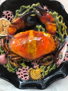 Majolica Palissy Crab Wall Platter Vallauris, circa 1950