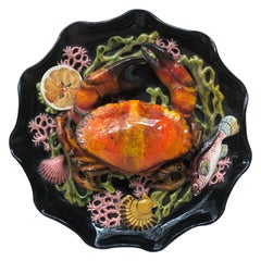 Majolica Palissy Crab Wall Platter Vallauris, circa 1950