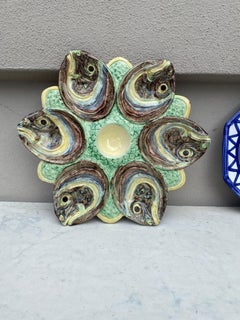 Majolica Palissy Fish Heads Oyster Plate Thomas Sergent, circa 1880