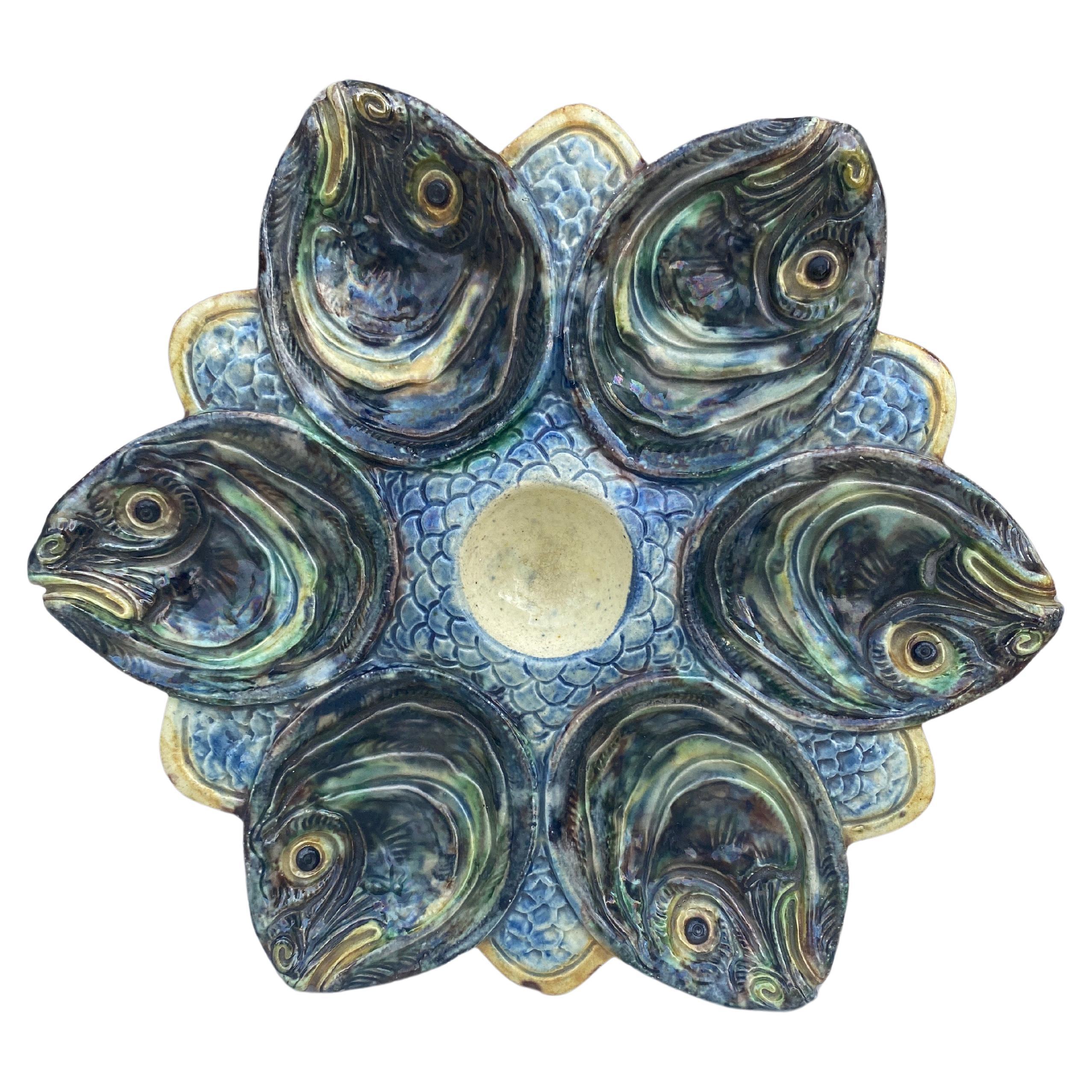 Majolica Palissy Fish Heads Oyster Plate Thomas Sergent, circa 1880