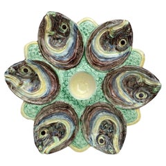Antique Majolica Palissy Fish Heads Oyster Plate Thomas Sergent, circa 1880
