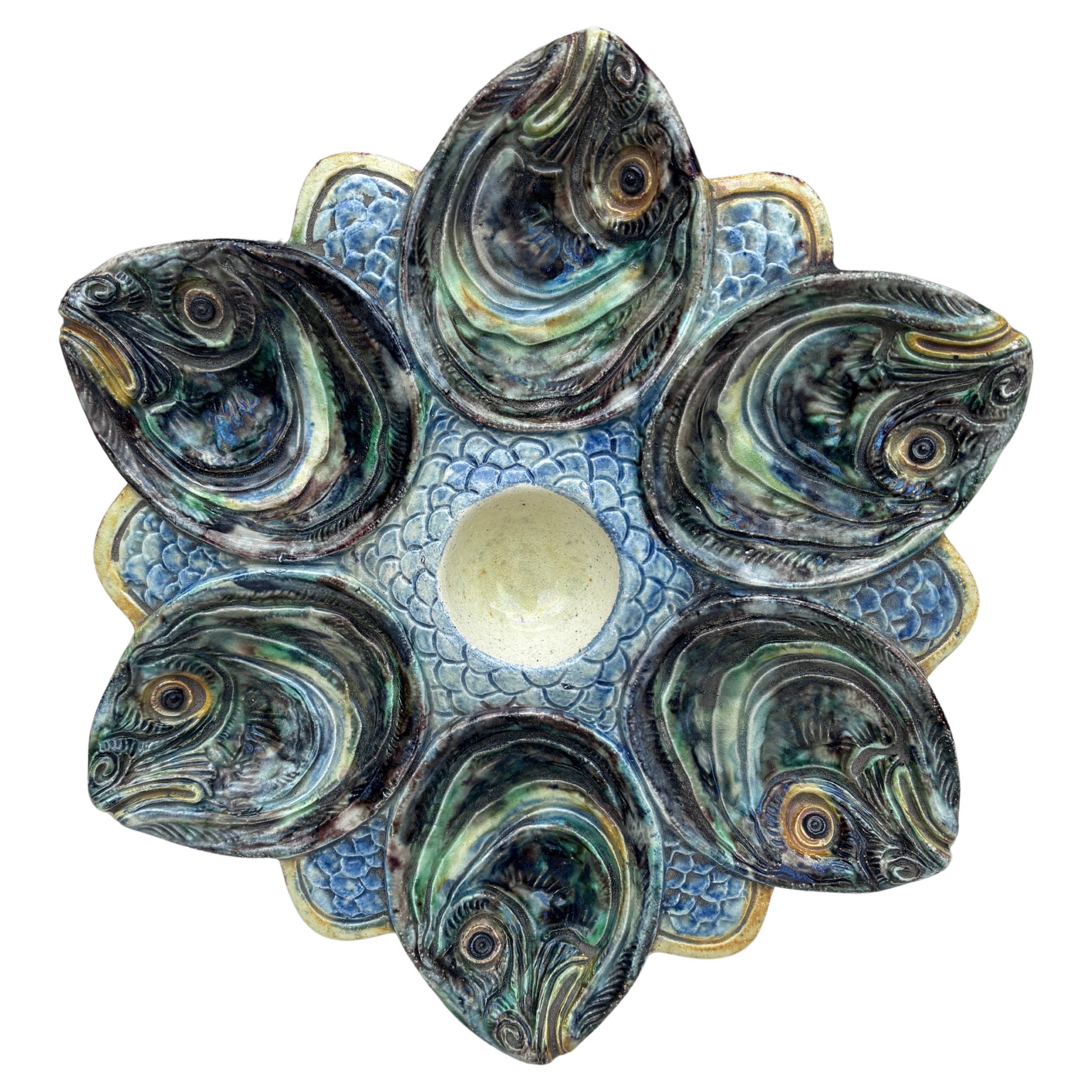 Majolica Palissy Fish Heads Oyster Plate Thomas Sergent, circa 1880