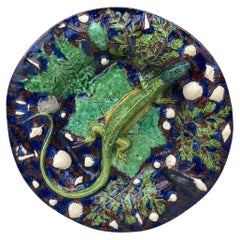 Antique Majolica Palissy Lizard Footed Platter Pull, circa 1870