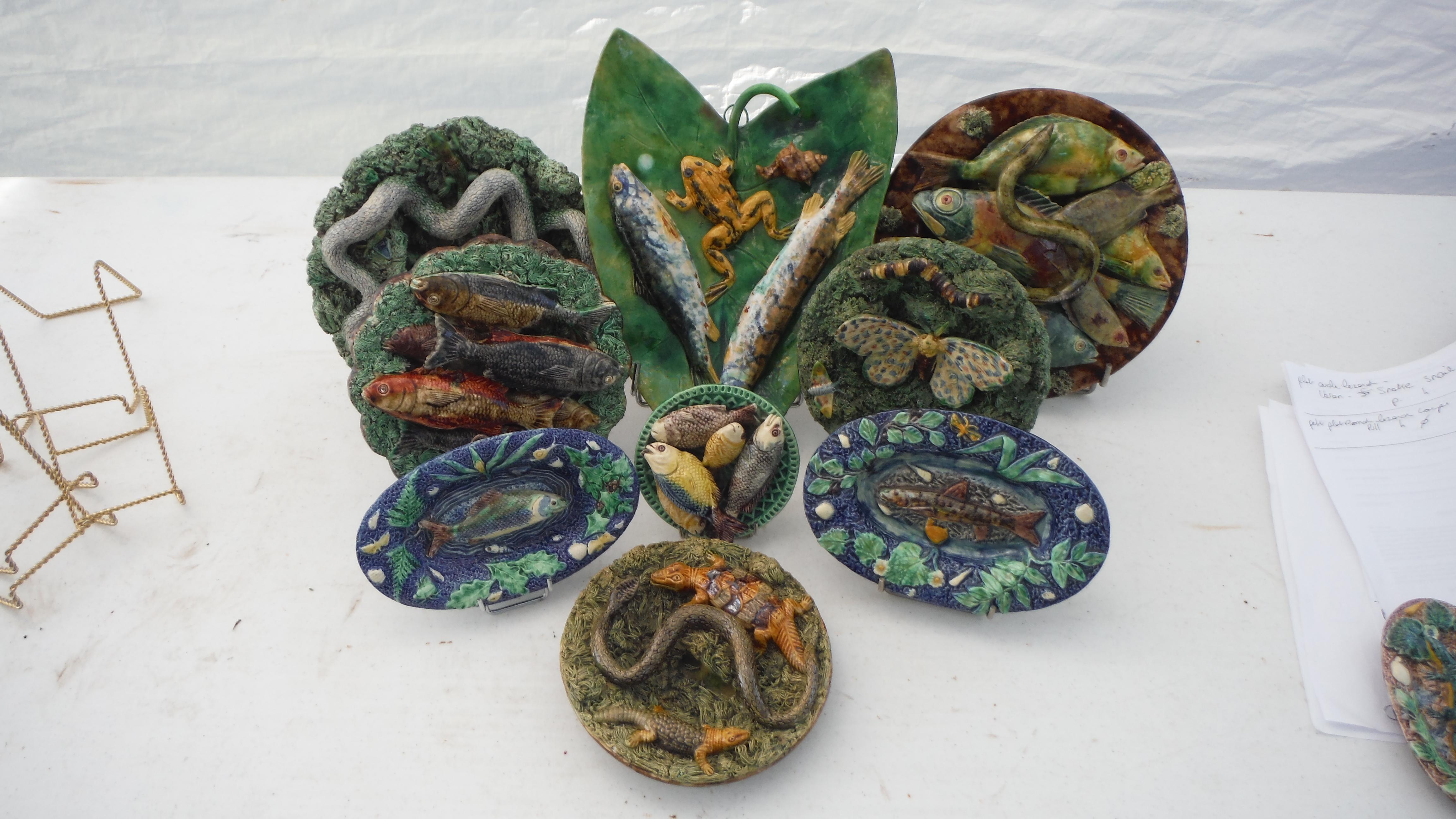 Mid-20th Century Majolica Palissy Mackerel Wall Platter Attributed to Vallauris, circa 1950 For Sale