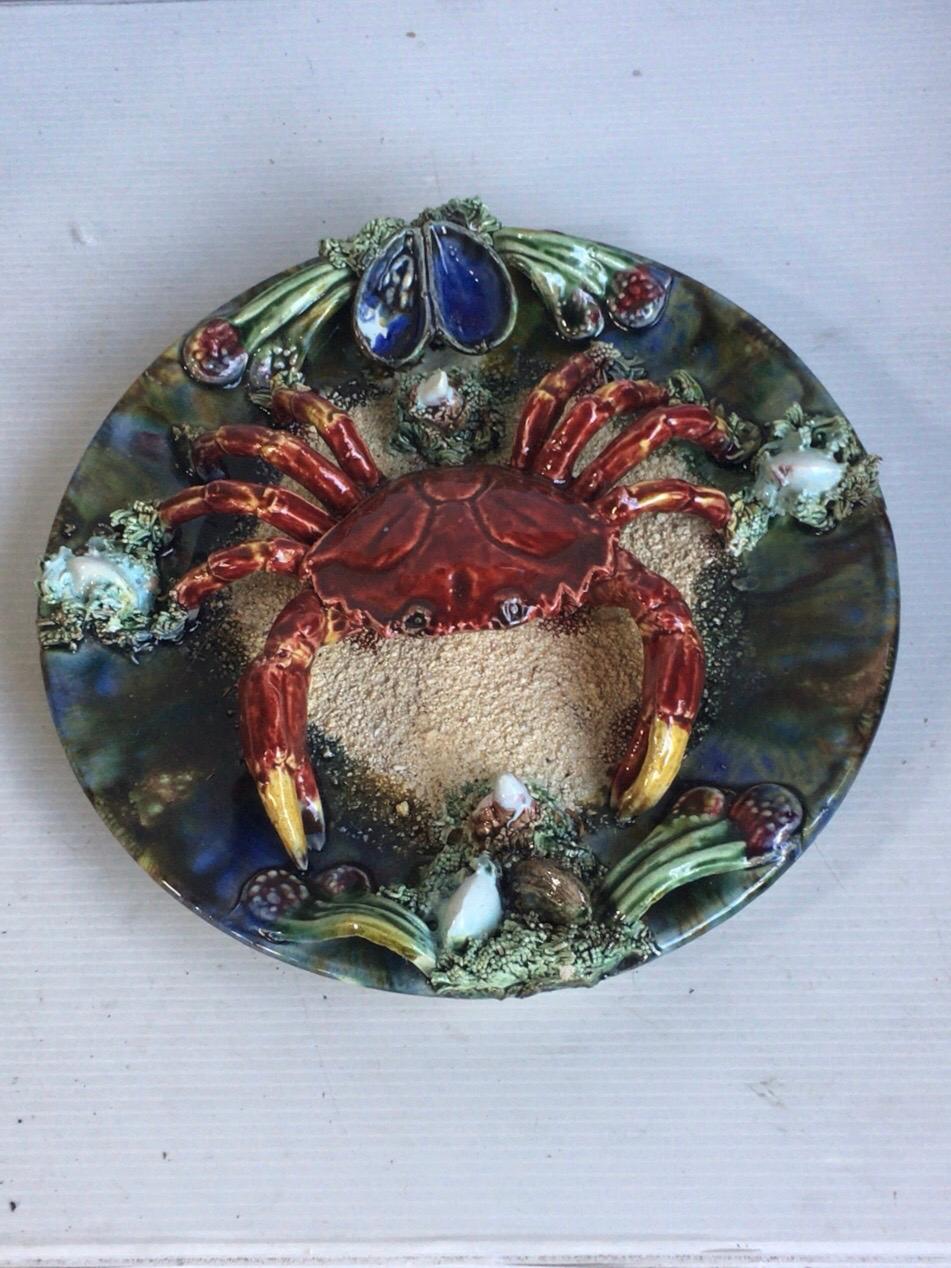 Mid-20th Century Majolica Palissy Portuguese Crab Wall Platter, circa 1940