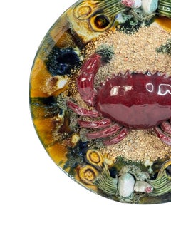 Majolica Palissy Portuguese Crab Wall Platter Plate, circa 1950s