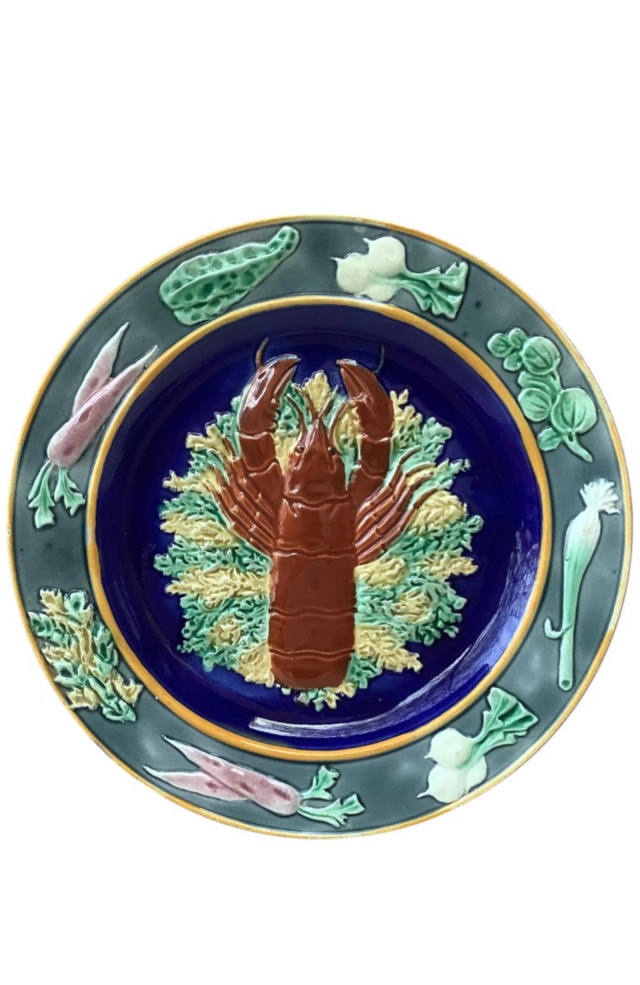 Majolika Palissy Portugiesischer Hummer Wandteller, um 1940 im Angebot 6