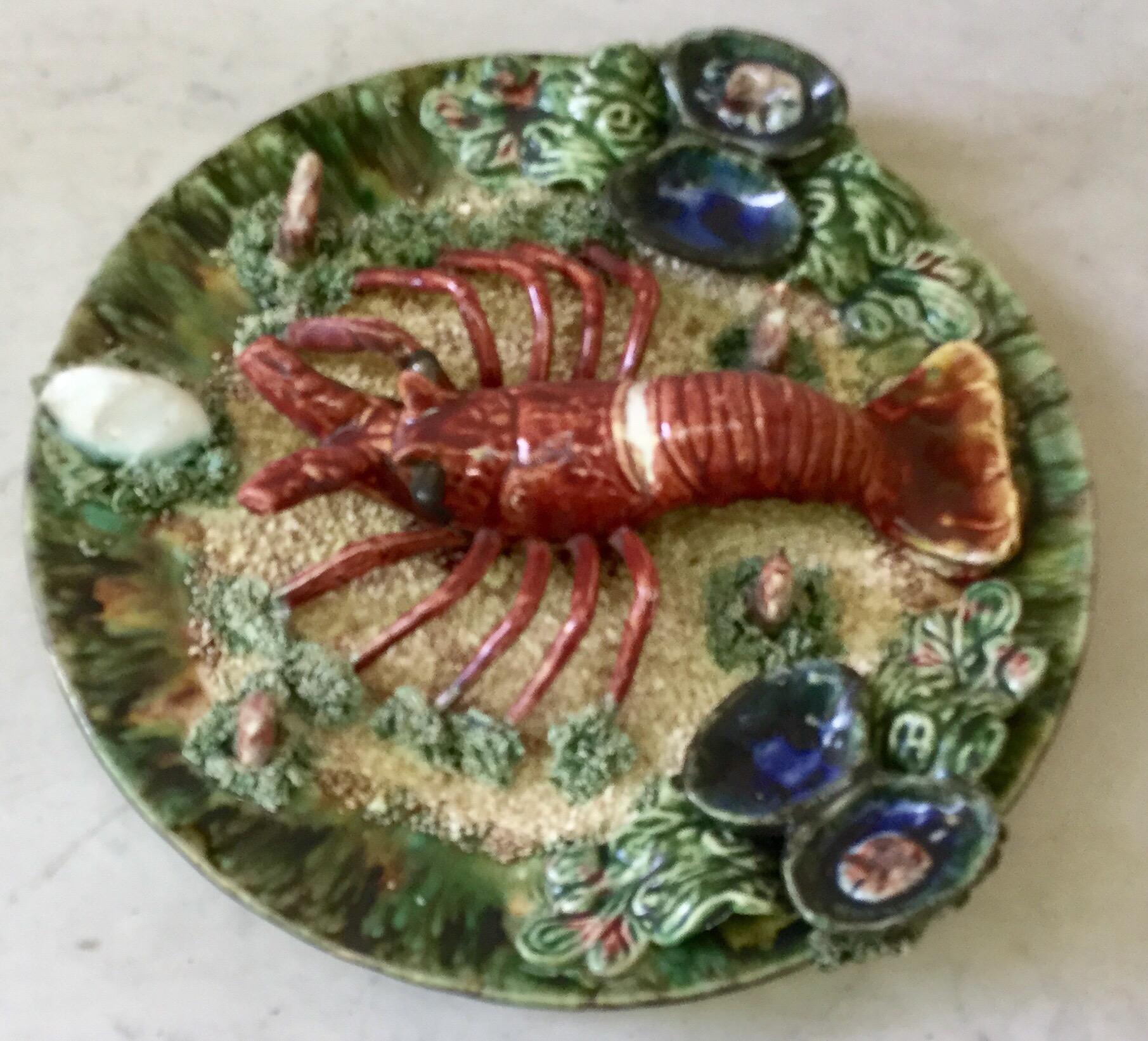Large Majolica Palissy Portuguese lobster platter, circa 1940.
Decorated with mussels and shells,
Caldas da Rainha.