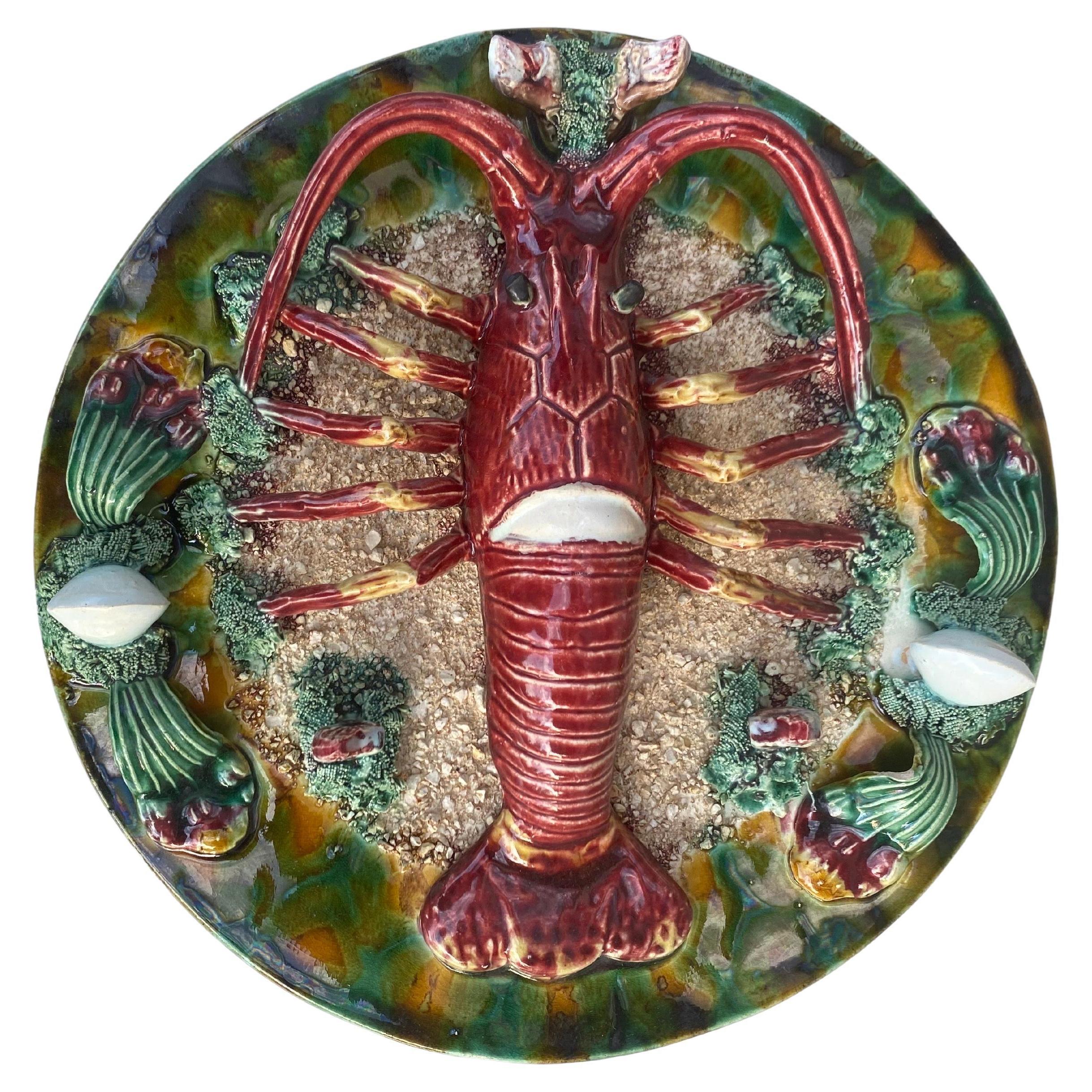 Mid-Century Modern Majolica Palissy Portuguese Lobster Wall Platter, circa 1940 For Sale